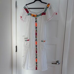 Vintage Embroidered White Dress with Multicolor Accents